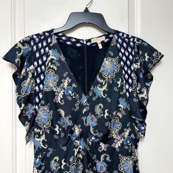 New Rebecca Taylor Ruffle Sleeve Paisley Silk Blend A-line Dress Black Combo 4 - Picture 8 of 14